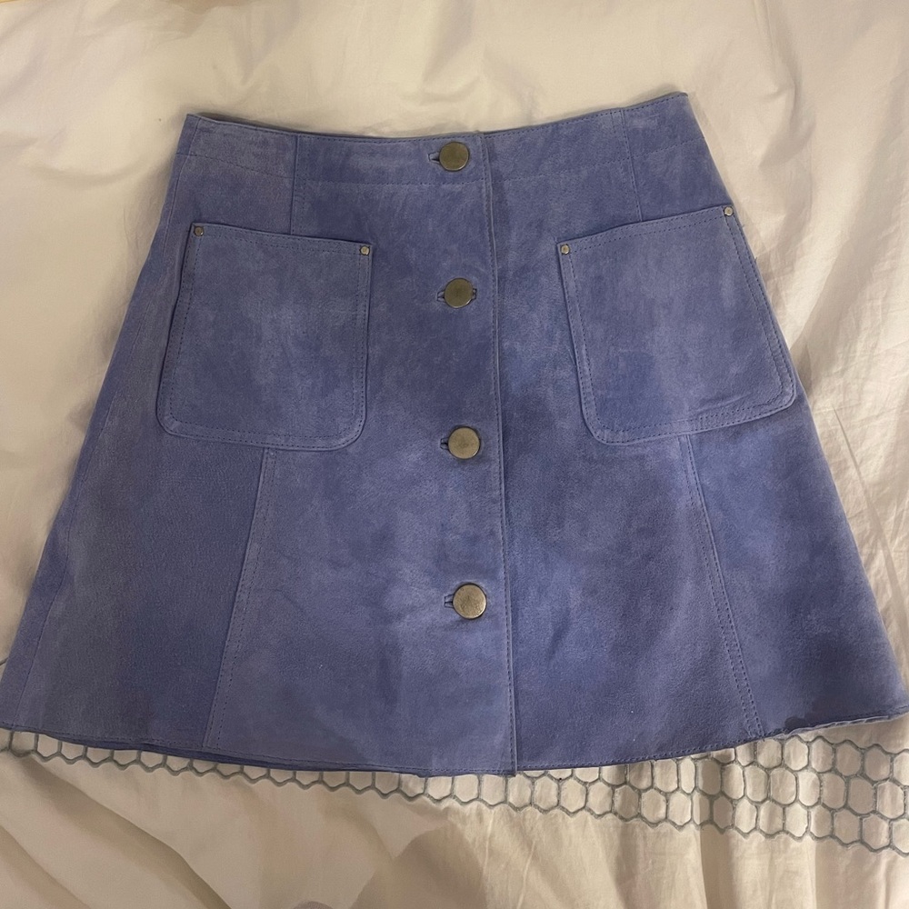 ASOS Suede A-Line Skirt With Button Through And Pocket Detail - Blue